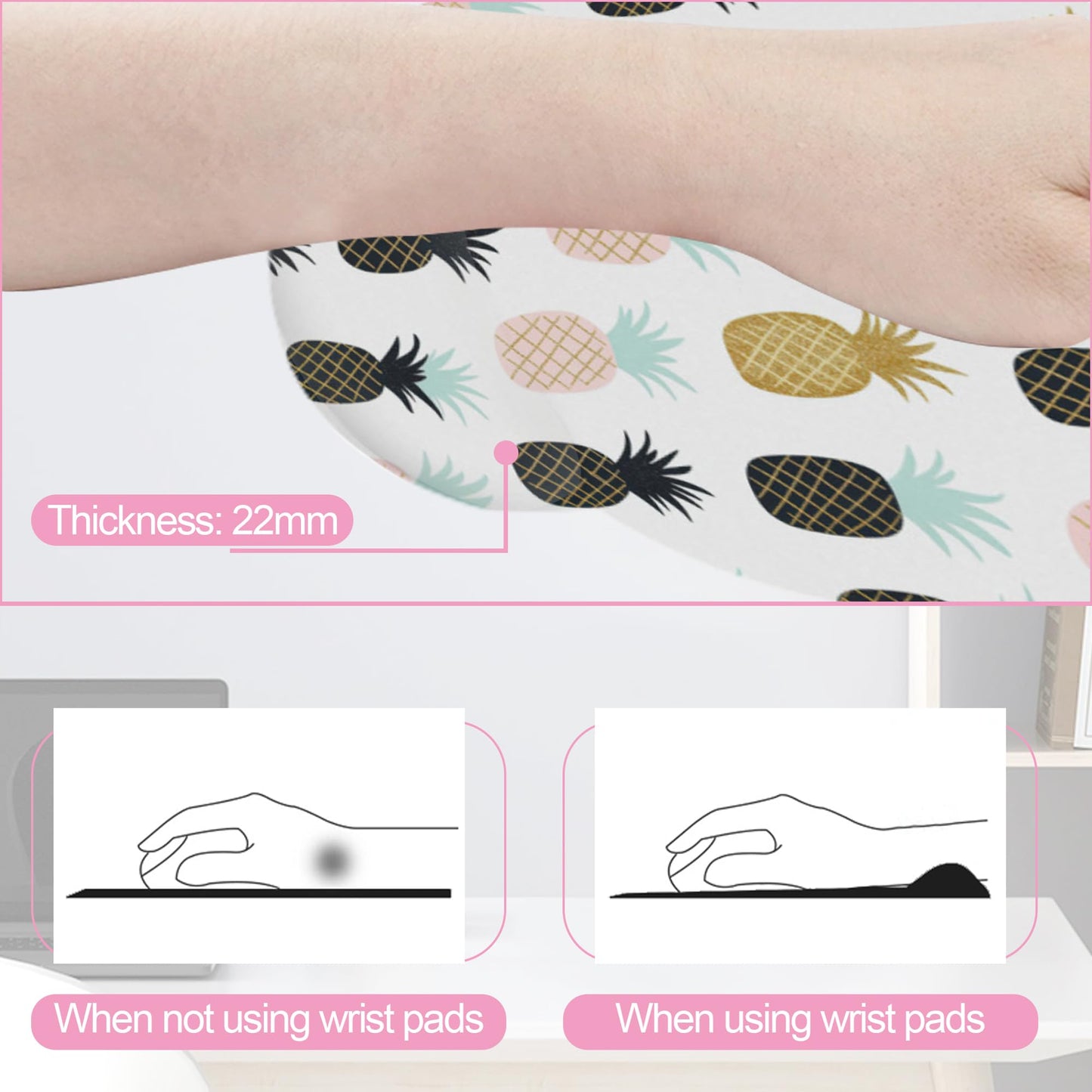 Abstract Tropical Pineapple Fruit Keyboard Wrist Rest Pad and Mouse Pad Wrist Support Set,3-in-1 Ergonomic Mouse Pad with Non-Slip Rubber Base for Home Office Game Computers Desk,