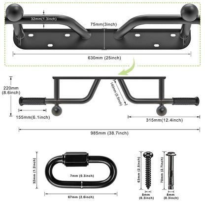 Kipika Heavy Duty Wall Mounted Pull Up Bar, Ball Finger Grip Training, 1 3/10" Durable Steel Tubing, 5 Hand Grip, 38" Wide, 6" Wall to Bar Spacing, More Stable 6 Hole