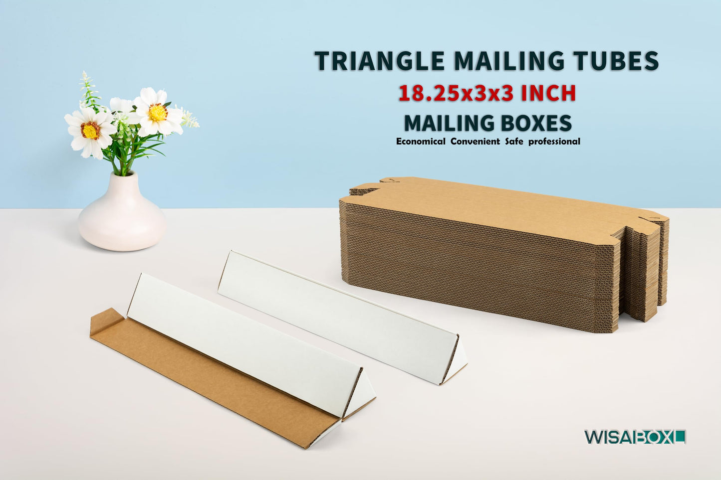 wisaiboxl 25 Pack Triangle Corrugated Cardboard Mailing Tubes, 18.25" x 3" x 3", White, Bulk Poster Tubes for FBA Shipping, Warehouse Storage, Blueprints, Artwork & Long Items