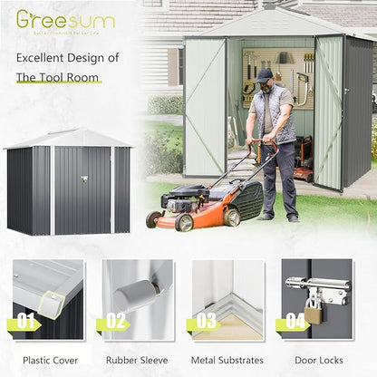 Greesum 6x4FT Outdoor Storage Shed, Utility Tool Shed Metal Storage Garden Shed with Door & Lock for Patio Storage, Gray