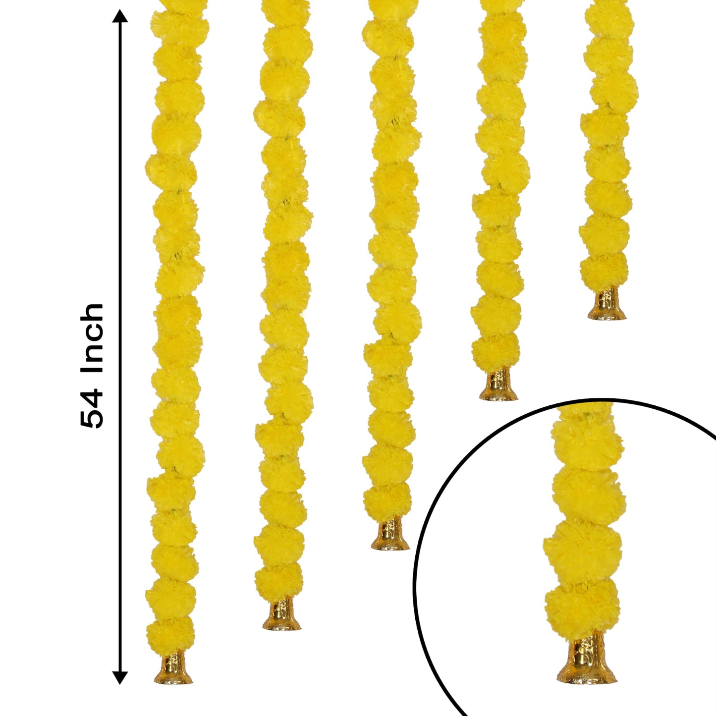 Marubhumi 5 PC 4.5 Feet Artificial Marigold Flower Garland with Bells for Diwali, Wedding, Home & Festival Decoration (Yellow)
