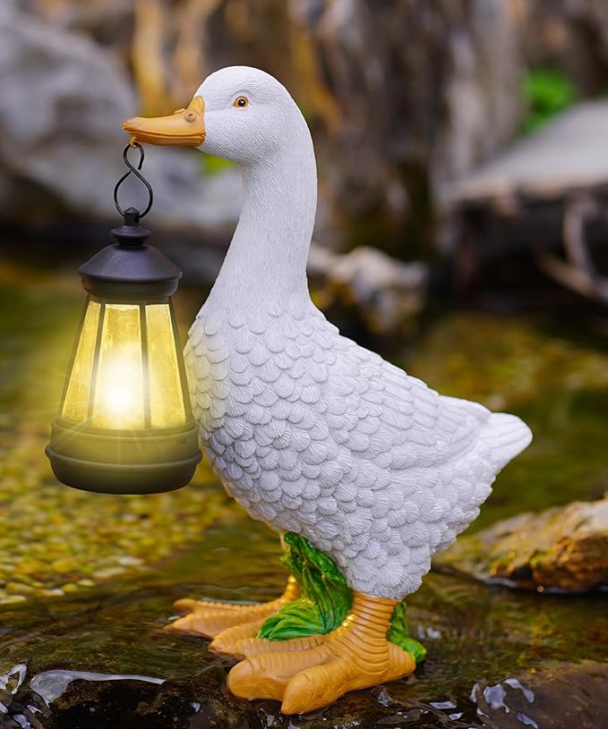Goose Statues for Garden Decor: Outdoor Figurines Sculpture with Lantern for Yard Porch Lawn Patio Balcony - Gifts for Mom Grandma