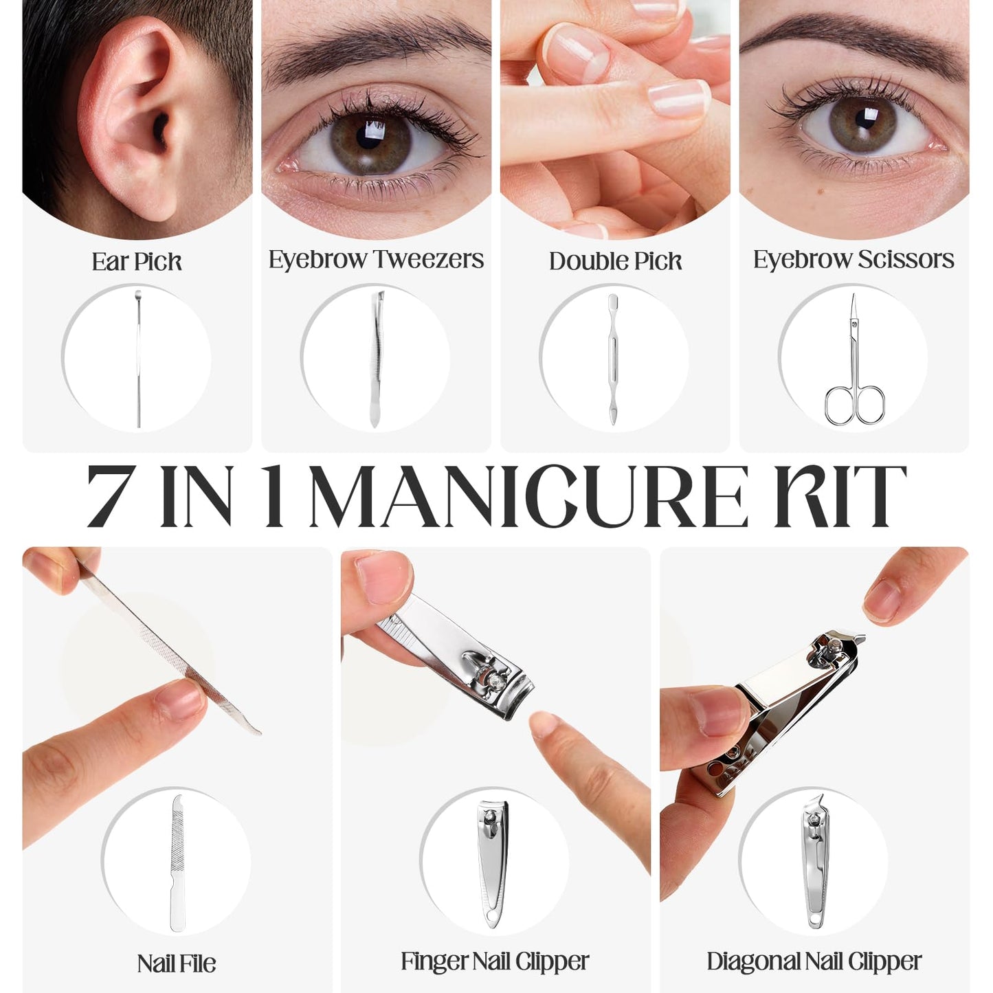 Geosar 50 Set Travel Manicure Kit Nail Clippers Pedicure Professional Nail Care Tools Stainless Steel Grooming Set with Portable Travel Case Gifts for Mother Father Men Women(7 in 1,Black)