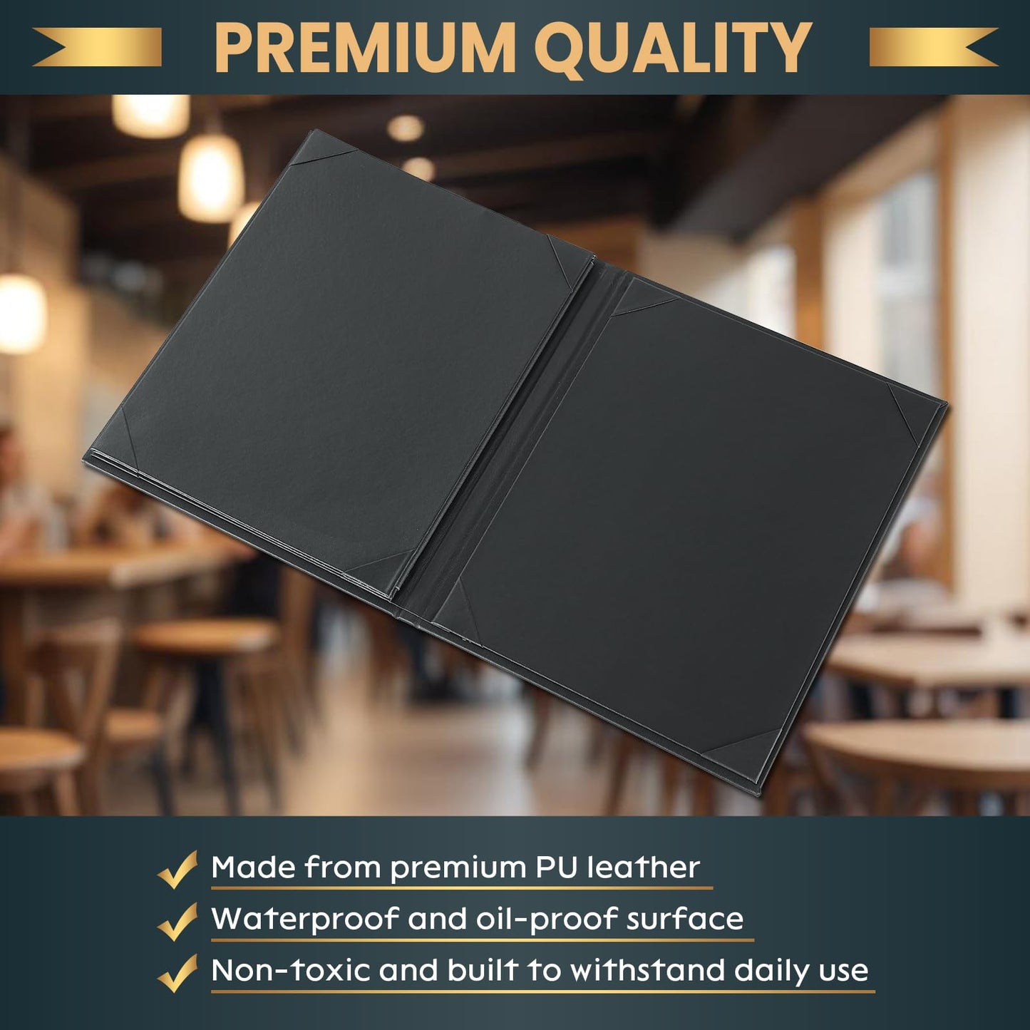 AMGSH 4 View 10 Pack Menu Holder Menu Covers 8.5" x 11" | Certificate Holder Diploma Holder Black Leather Menu Sleeves Book Style for Restaurant Coffee Bars Wine List Fit for Letter Size Paper