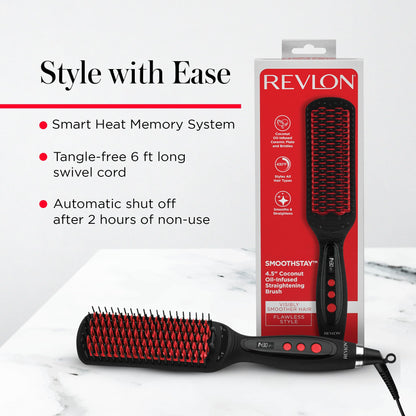 REVLON Salon One-Step Straight and Shine Heated Brush for Visibly Shinier, Smoother Hair | Hair Straightener That Revives Second Day Hair with an Ion Generator That Helps Reduce Frizz