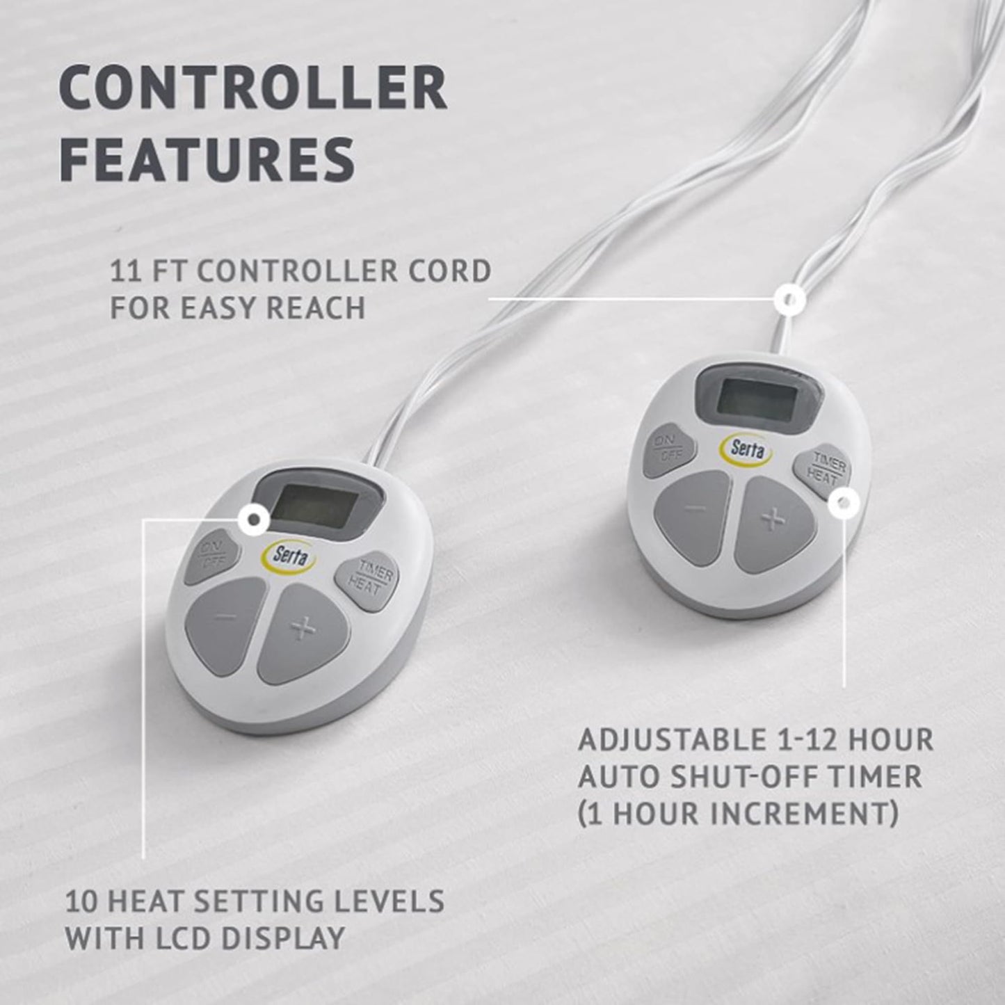 Serta Waterproof Heated Mattress Pad - Electric Bed Warmer with 10 Heat Settings, Auto Shut Off Timer, ETL Certified Electric Mattress Pad, Elastic Deep Pocket, Machine Washable, White Queen