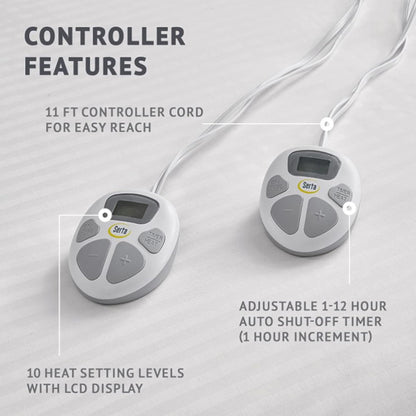 Serta Waterproof Heated Mattress Pad - Electric Bed Warmer with 10 Heat Settings, Auto Shut Off Timer, ETL Certified Electric Mattress Pad, Elastic Deep Pocket, Machine Washable, White Queen