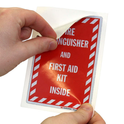 SmartSign Fire Extinguisher and First Aid Kit Inside Label | 3M Engineer Grade Reflective Decal, Set of 3, Made in USA