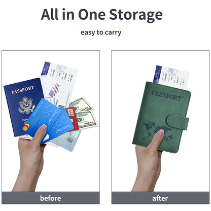 Passport Holder, Passport Cover with Credit Card Slot and Boarding Pass Slot Combo, Passport Wallet Case Book Travel Must Have, RFID Blocking Leather Travel Accessories, Green