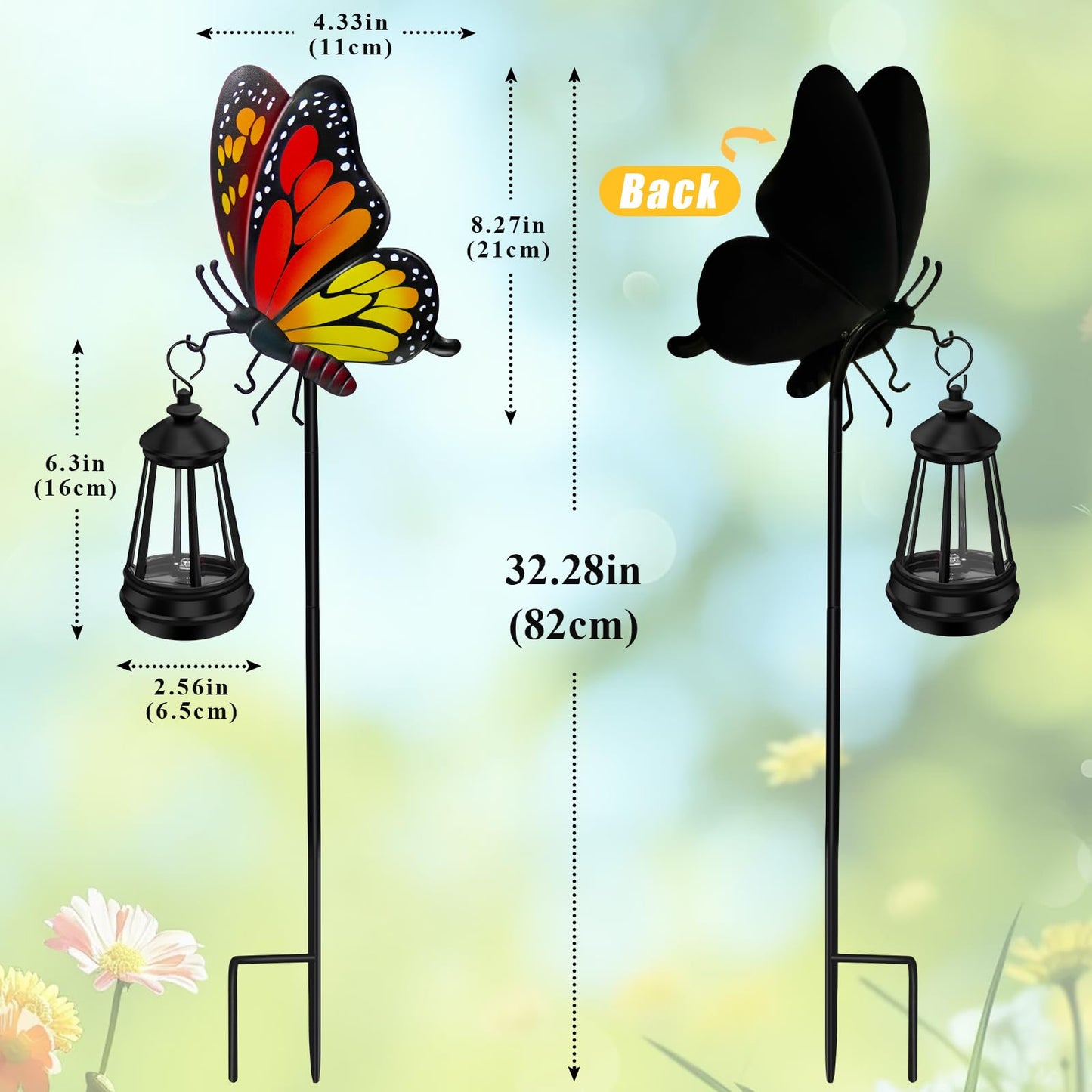 Solar Lights Outdoor Waterproof Butterfly Garden Decor,32.28in Garden Butterfly Stakes with Solar Lights,Birthday Gifts for Women Mom,Metal Decorative Lights for Yard Art Outside Patio Porch Lawn