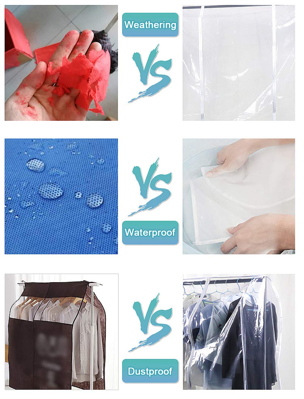 Ruibo Clear Garment Rack Cover Dustproof Clothes Rack Cover with 2 Durable Zipper/Clothing Waterproof Protector (L:71x20x60 inch)