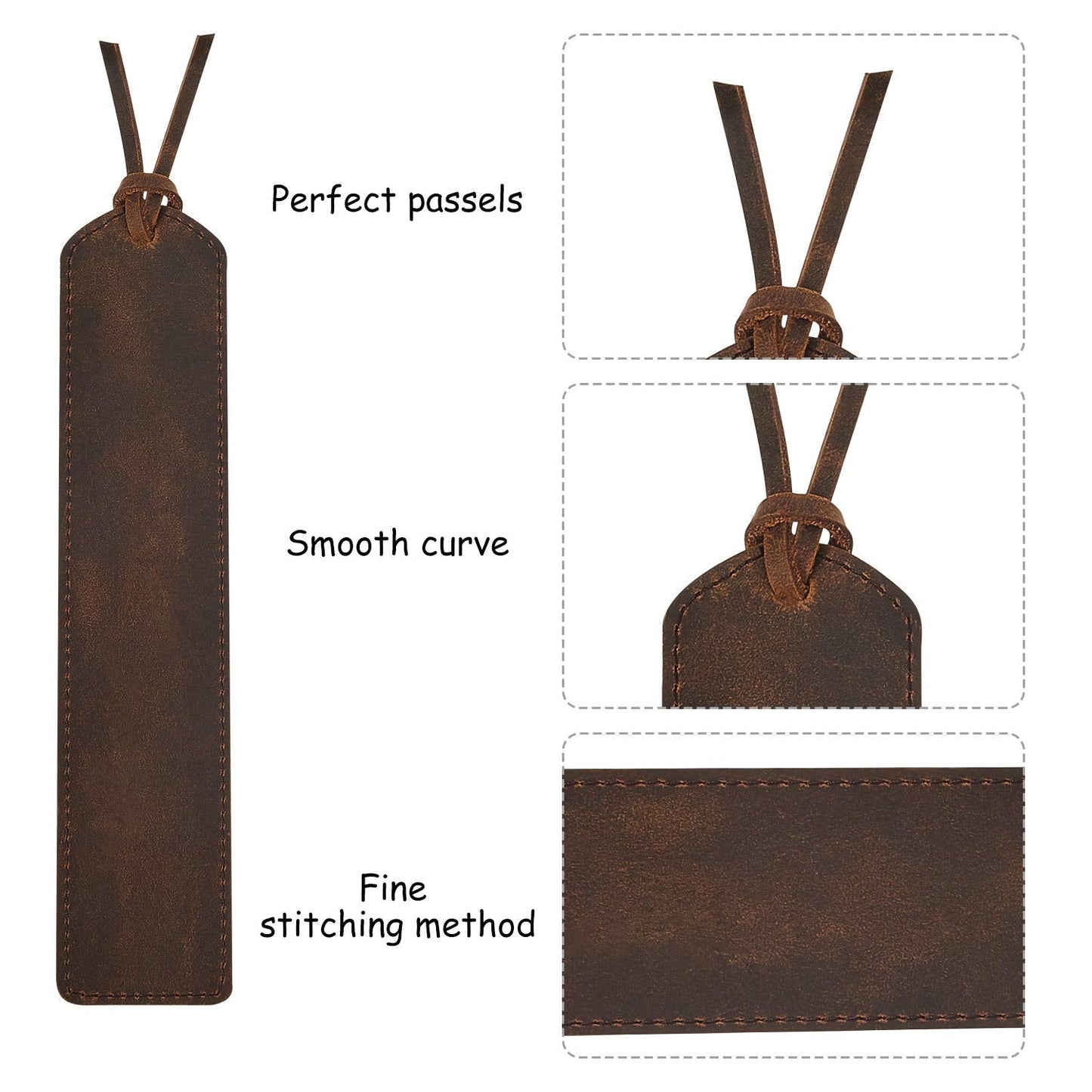 Outus 4 Pcs Father's Day Leather Bookmark, Classic Stitched Bookmarks with Tassel, Handmade Stitched Page Markers for Father Men Women Kid Teacher Student School Office Writer Christmas Friend Book