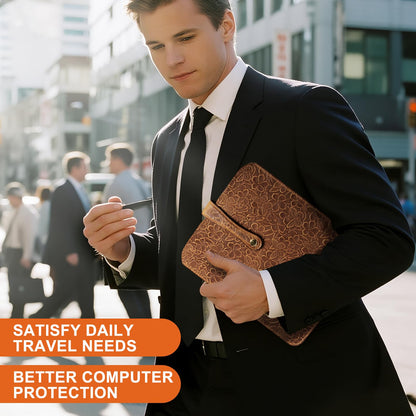 Thryxop Genuine Leather Tablet Sleeve for iPad Pro 11‘’/Air 10.9‘’/Magic Keyboard & Galaxy Tab S9/S9 FE | Slim Protective Case (Fits Devices up to 11") - Brown