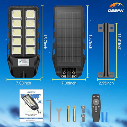 Deepn Solar Lights Outdoor for Outside, IP66 Waterproof Street Lights Outdoor, 6500K Dusk to Dawn Solar Security Flood Lights Motion Sensor with Remote Control for Yard, Entryway Garage, Porch