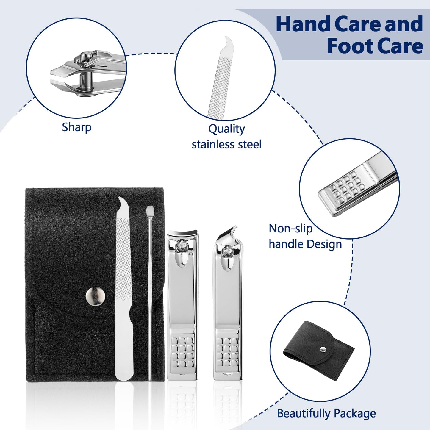 Geosar 50 Set Travel Manicure Kit Bulk Professional Nail Clippers Pedicure Nail Care Tools Grooming Stainless Steel Set with Portable Travel Case, Gift for Christmas Men Women(Black)