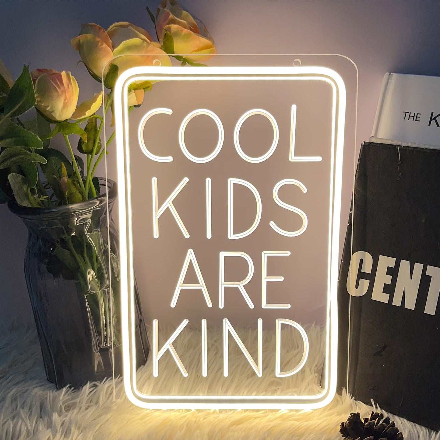 Cool Kids Are Kind Neon Sign For Wall Decor 3D Art Carving Design Indoor Bedroom Led Neon Sign Backdrop Flex Christmas Party Business Window Wedding Living Room Birthday Gift(Warm White,USB,30×20CM)
