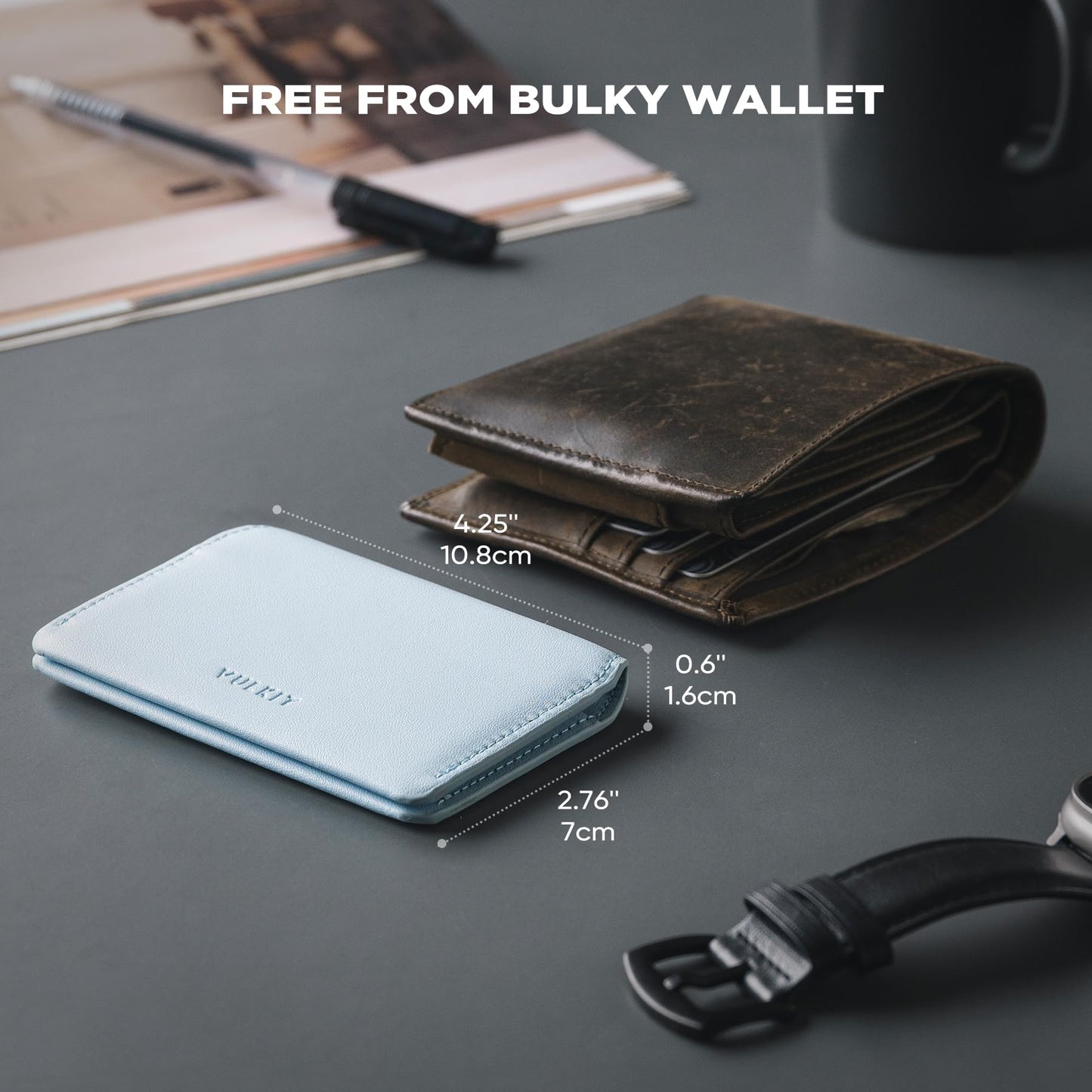 VULKIT Slim Minimalist Card Holder RFID Blocking Leather Credit Card Holder Front Pocket Wallet Magnetic Closure