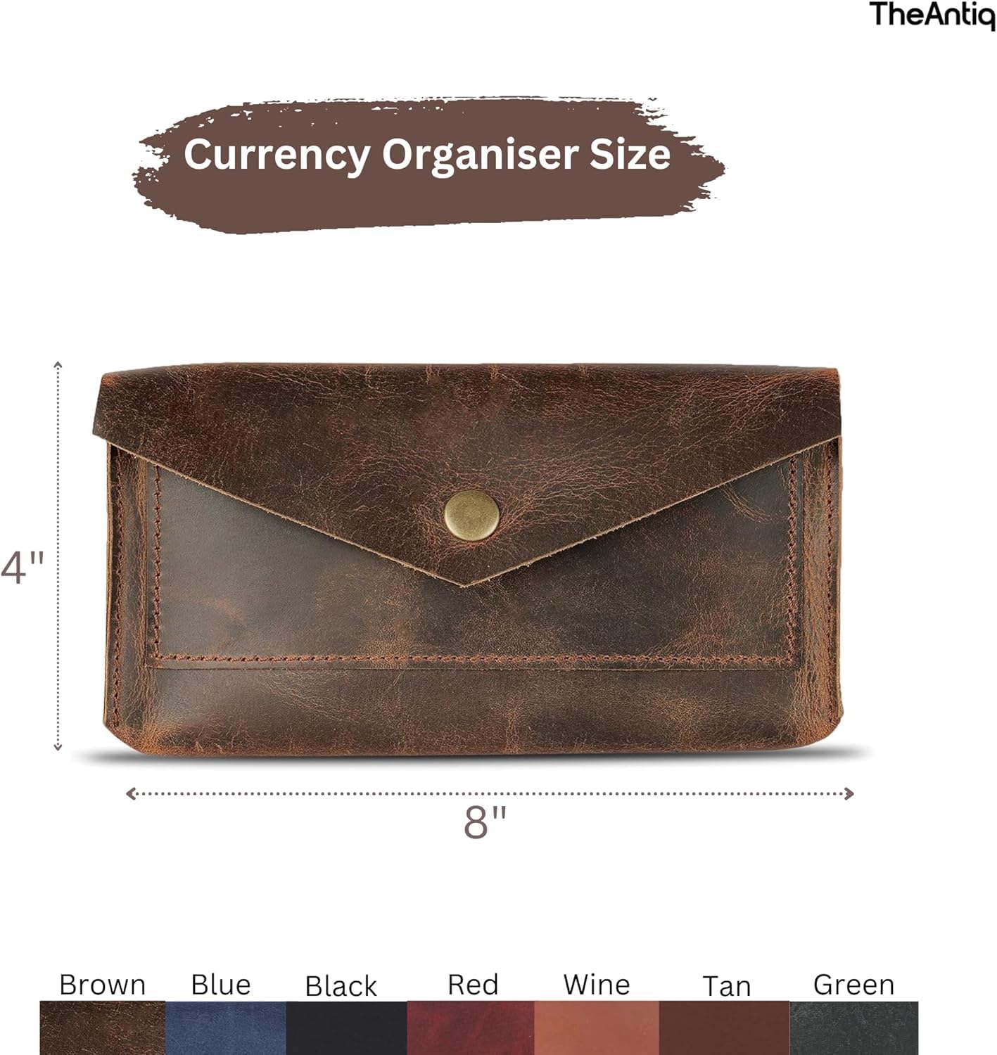 TheAntiq Brown Leather Cash Envelopes for Money - Small Money Pouch With Mobile Holder, Handmade Leather Wallets Currency Holder - Money Organizer for Cash Money Bag for Travel Wallets for Women