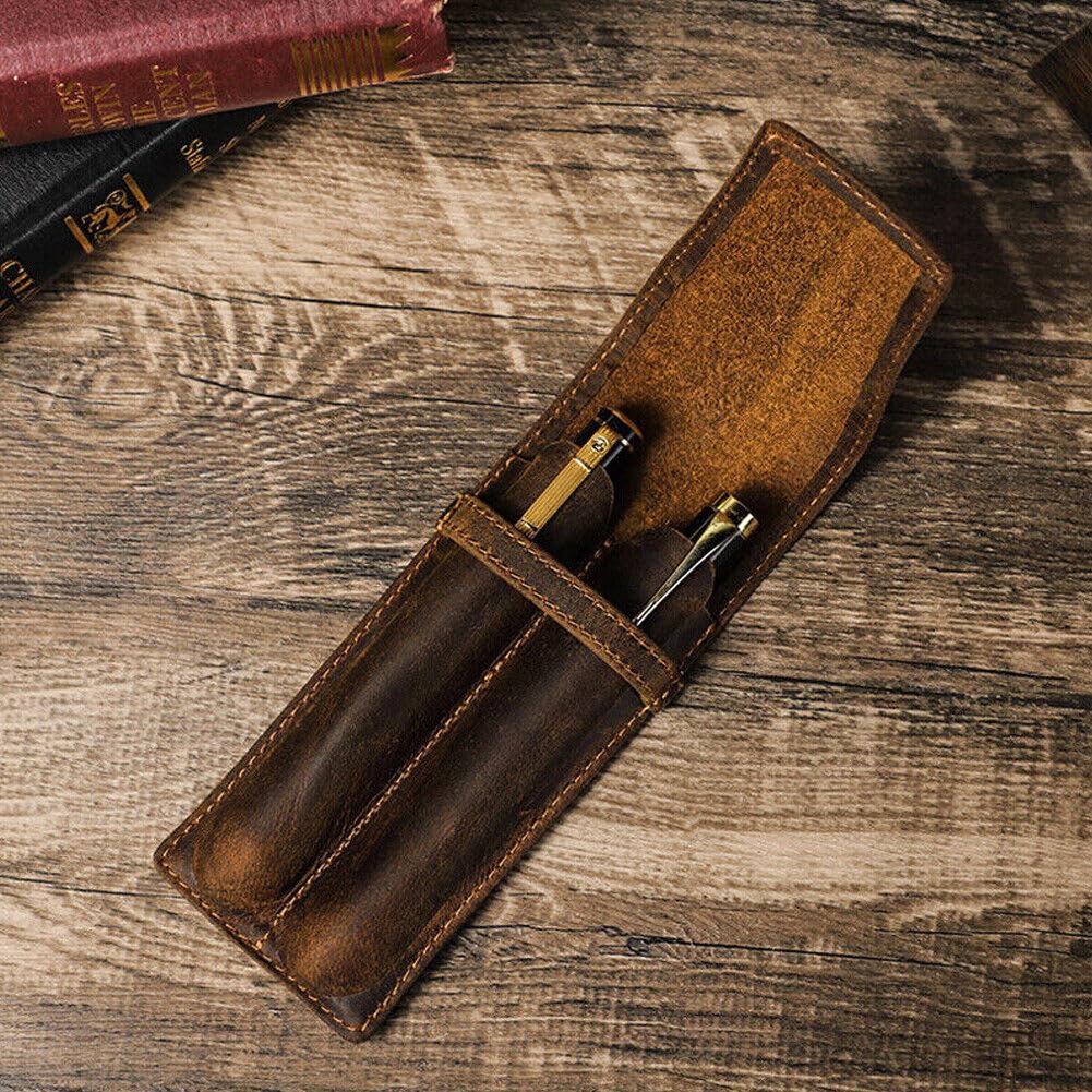 Genuine Leather 2 Slots Pen Holder Case Luxury Fountain Pen Sleeve Organizer Bag
