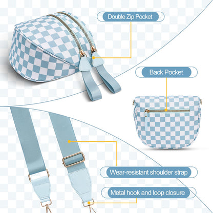 Checkered Crossbody Bag,Nylon Bum Bags for Women Crossbody,Spacious Sling Bag Purse Fanny Packs with Shoulder Strap