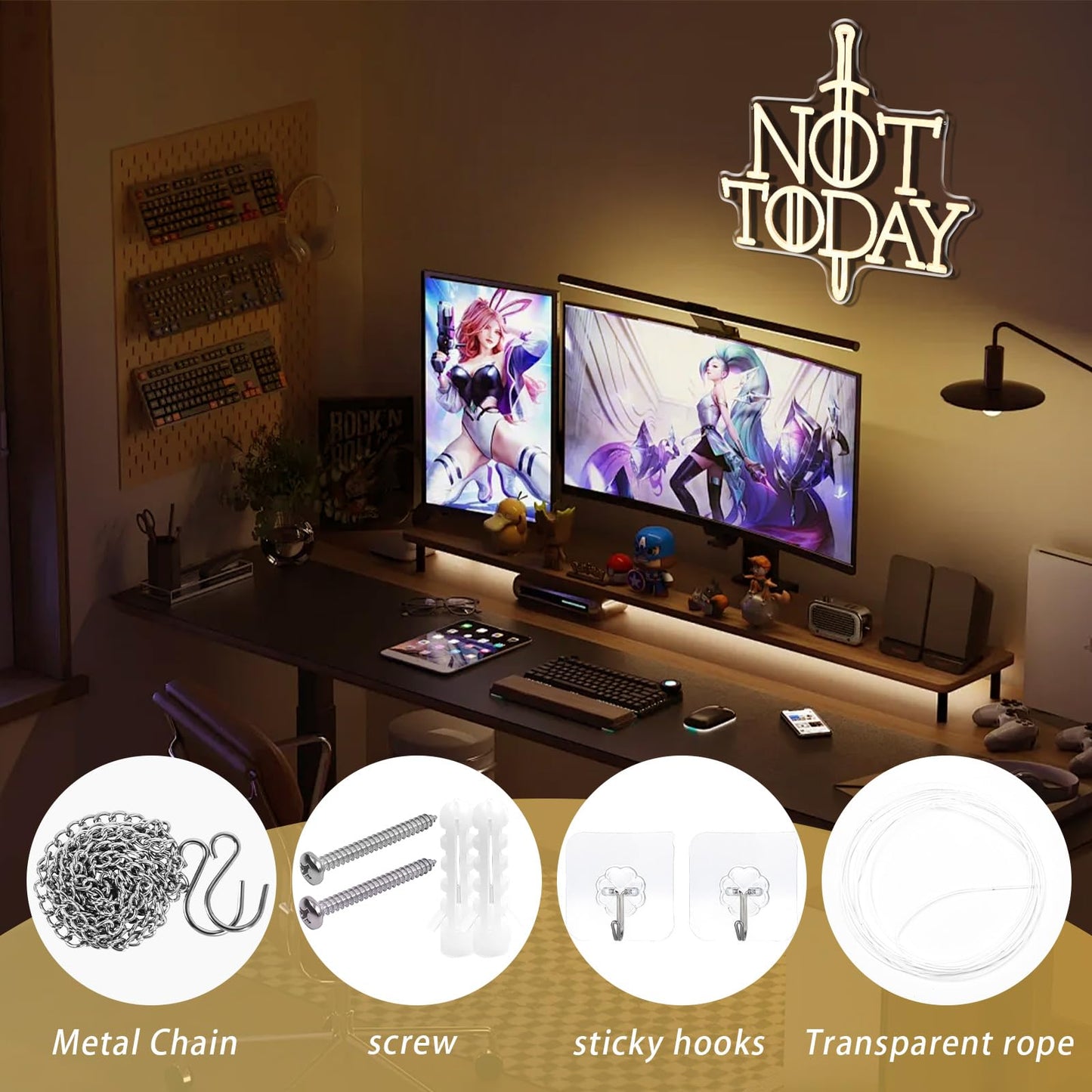 Not Today Neon Sign Anime Sword Neon Light for Wall Decor Anime Game Led Sign Kids Gift Bedroom Party Dorm for Man Cave Living Room Christmas Party
