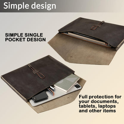 GZRHKJ Genuine Leather Envelope Document Holder， Leather File Folder Organizer，Envelope Document Holder for Men&Women, Personalized Folio Laptop Sleeve Case for 15" Laptops, Tablets