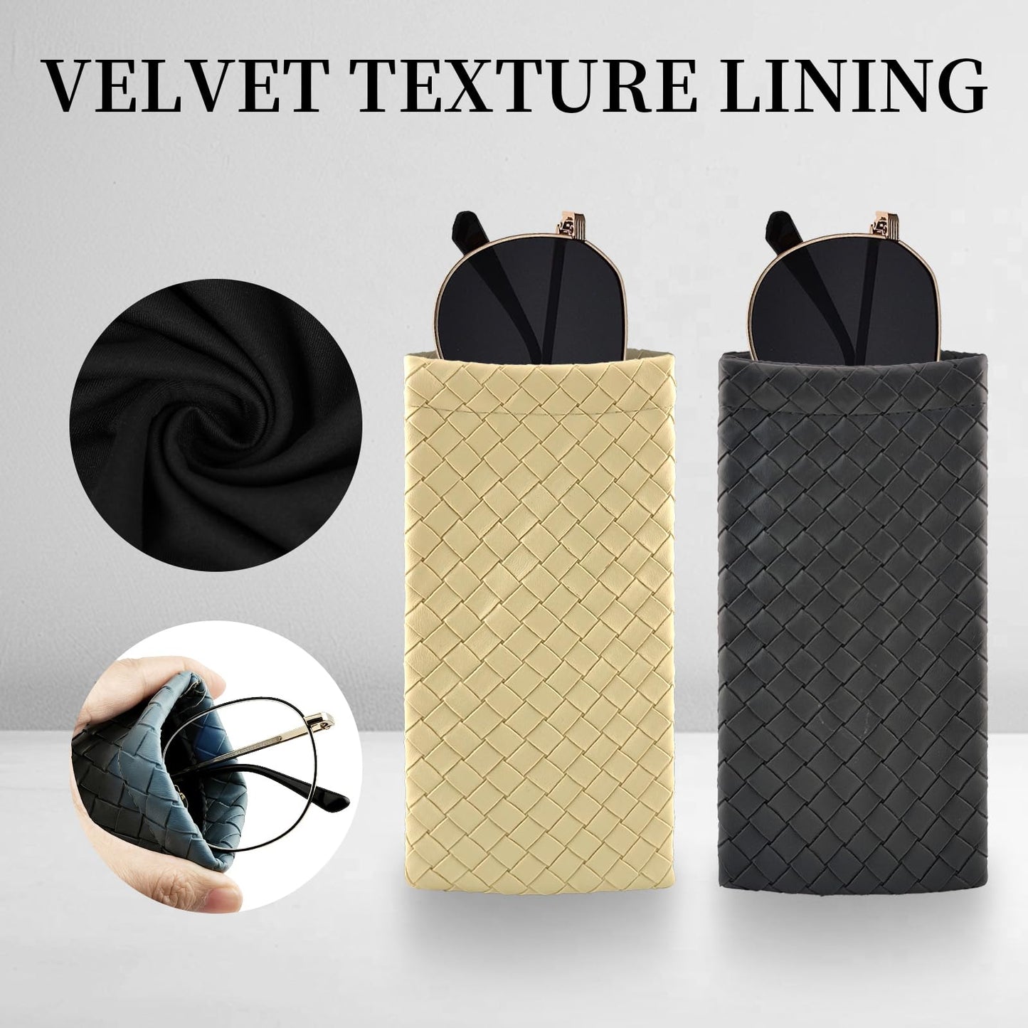 Thsdya Tec 2 PCS Pu Sunglass Organizer Pouch - Soft Squeeze Top Glasses Case Multipurpose Travel Eyeglass Case Bag (Black Pink)