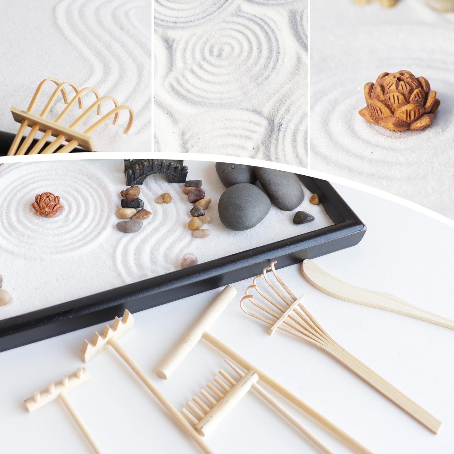 YUNGCHI Zen Garden for Desk Mini Japanese Sand Desktop Office Miniature Zen Garden Box with Kit 11.8 X 7.9 in