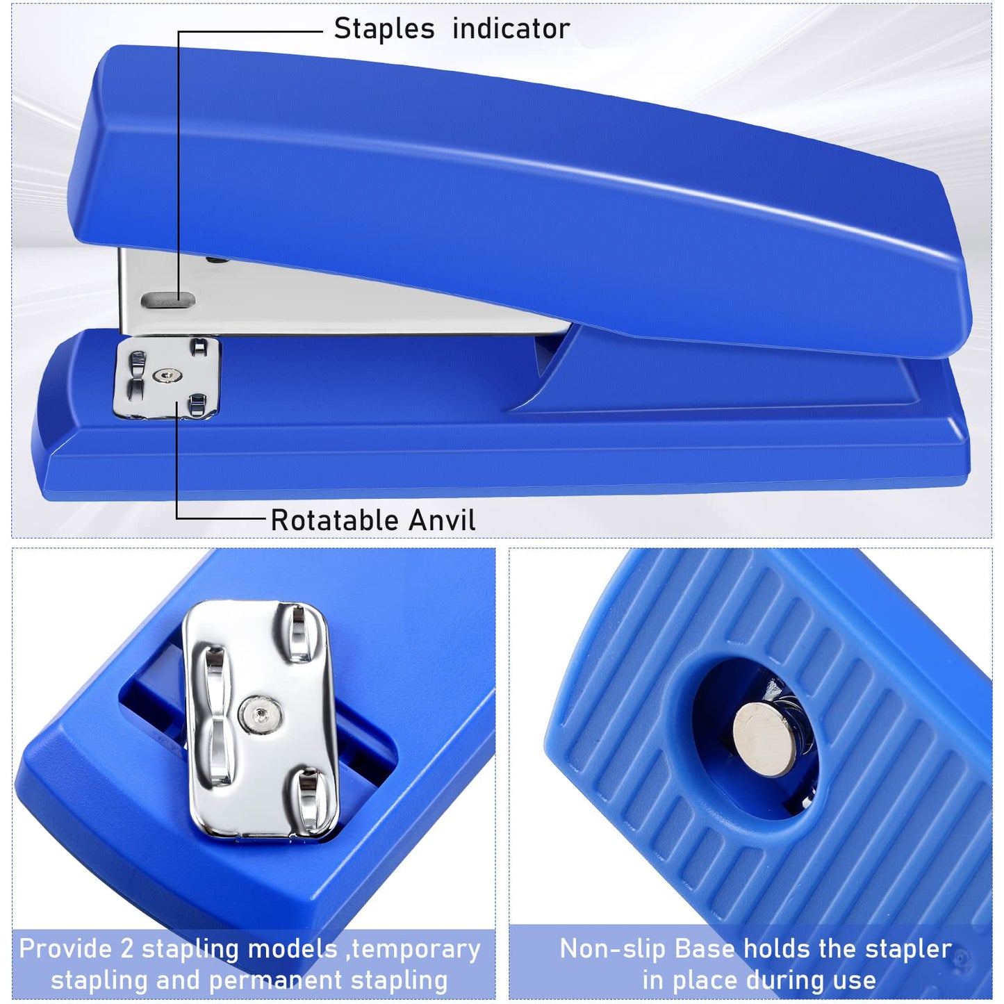 Marspark 10 Pcs Stapler for Desk Office Staplers Bulk with 6000 Staples 25 Sheet Capacity for School Office (Blue)