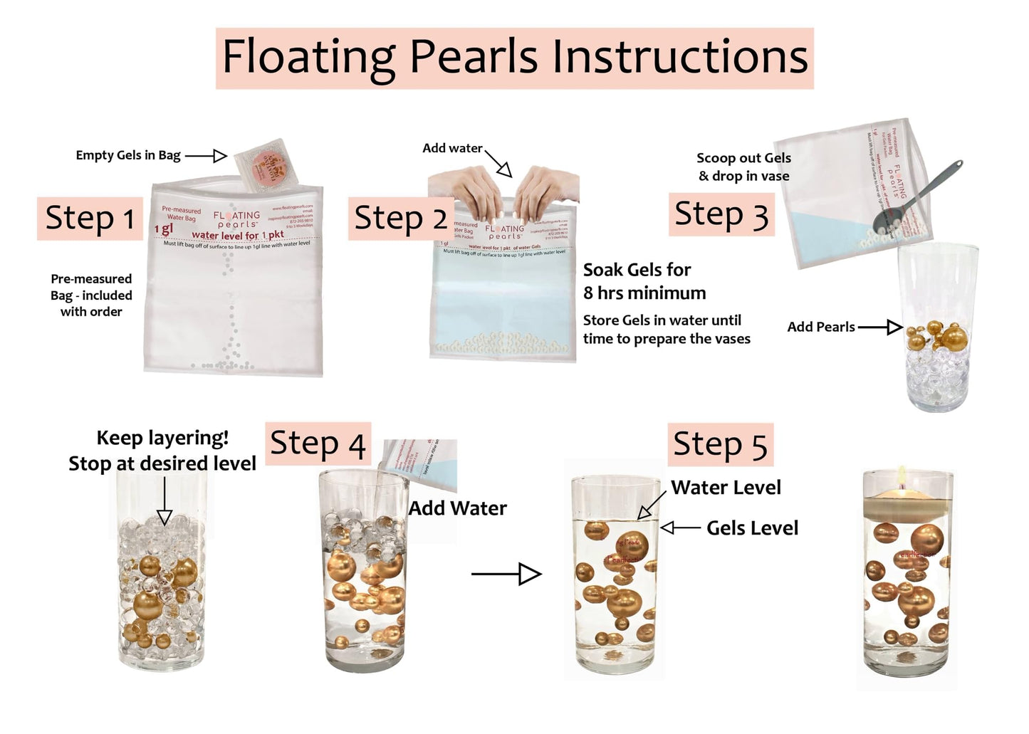Vase Pearlfection 50 Floating Silver Stars-Glitter-Jumbo Sizes-Fills 1 Gallon of Transparent Gels for Floating Effect-with Measured Floating Gels Prep Bag for Best Results!