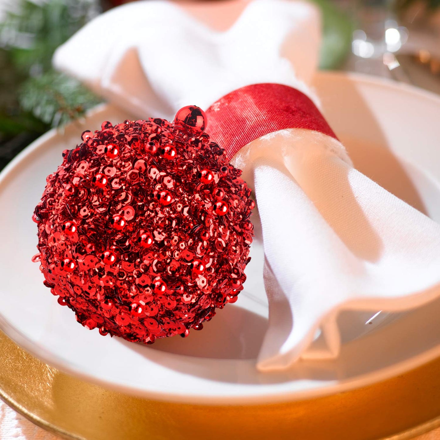 ZHANYIGY 4.25" Shatterproof Christmas Ball Ornaments, 4pc Red Set for Trees and Holiday Decor