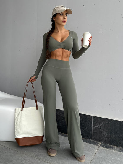 YEOREO Workout Leggings Womens No Front Seam Straight Leggings 35" High Waist Buttery Eddiy Gym Yoga Pants Gray Green XS