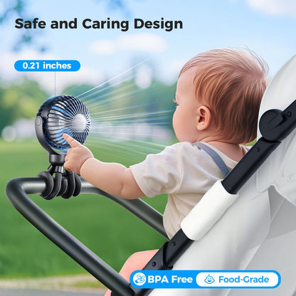 VETIFINAL Portable Baby Stroller Fan - 3-Speed Flexible Tripod Personal Fan Clip on for Bed, Rechargeable Battery Powered, Newborn Summer Cooling Essentials for Car Seat, Bike, Sleep, Travel (Black)