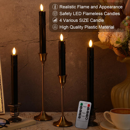 Retisee 20 Pcs Flameless Taper Candles with Timer Remote 6.5" 7.7" 8.9" 10" Plastic LED Candlesticks Battery Operated LED Candles for Indoor Home Wedding Christmas Decoration(Black)