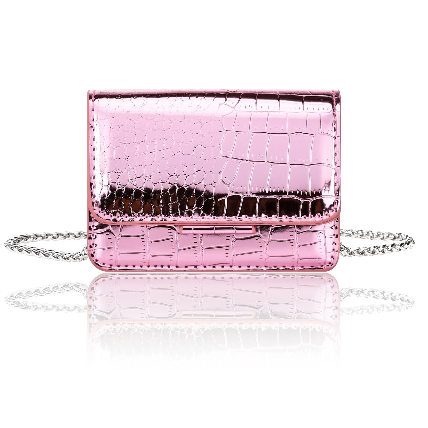 Sightor Silver Mini Crossbody Bag for Women, PU Leather Small Evening Purse, Dressy Clutch Handbag for Nightclub Parties (Pink)