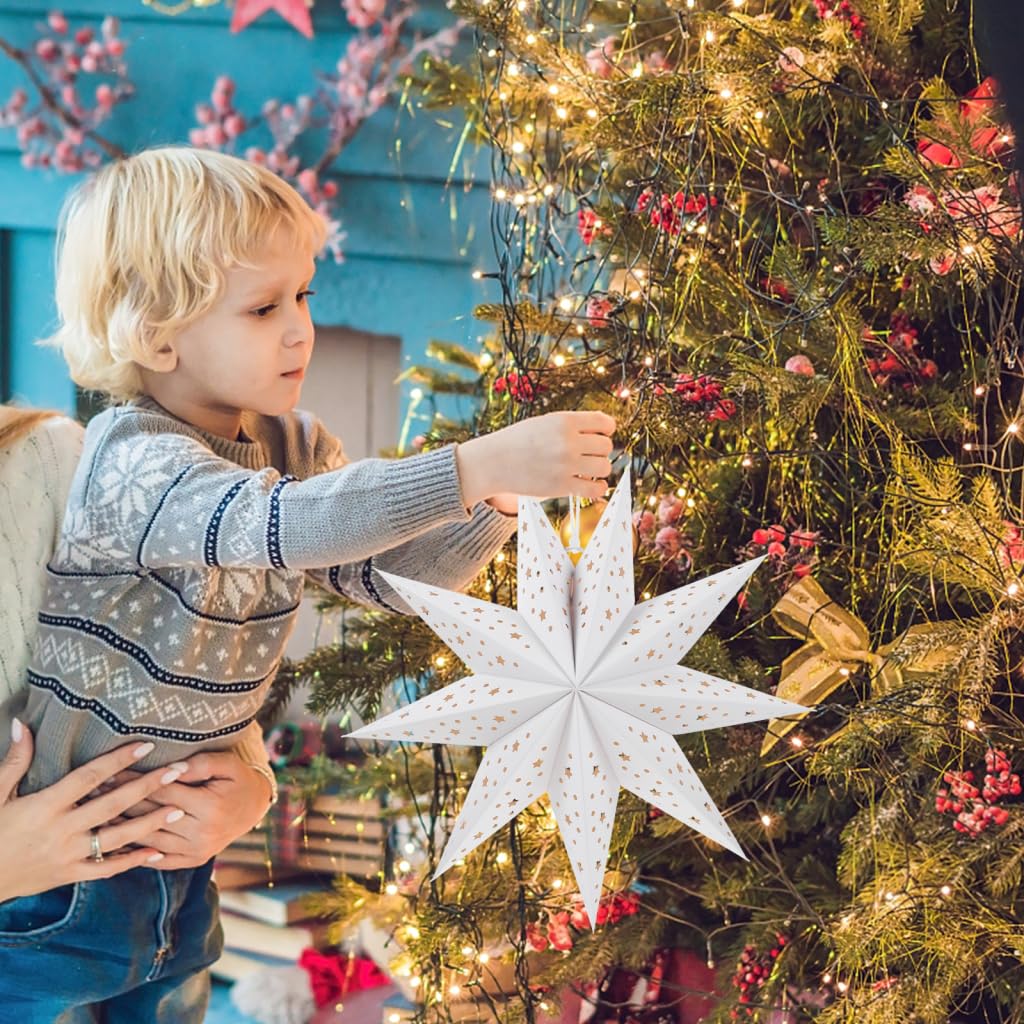 OSALADI 3Pcs Paper Star Lantern Lampshade 9 Pointed Star Hanging Decorations for Christmas New Year Wedding Party Holiday Birthday, 13.78 x 13.78 x 5.12 Inch
