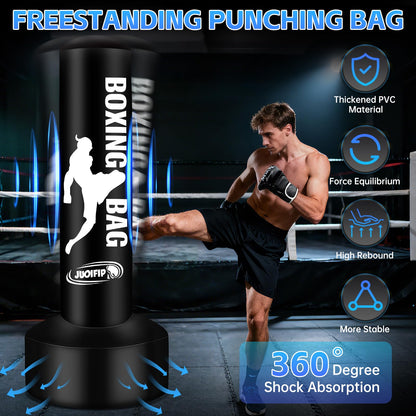 Standing Punching Bag for Adults, Boxing Bag with Stand for Stress Relief & Home Gym, Kicking Bag for MMA Training, Includes Boxing Gloves, Electric Air Pump, Grip Trainer, Jump Rope & Band