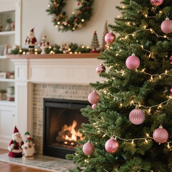 50ct Christmas Balls Ornaments for Xmas Tree, Pink Shatterproof Christmas Tree Decorations Hanging Ball for Holiday Party Decor(1.57"-2.36")