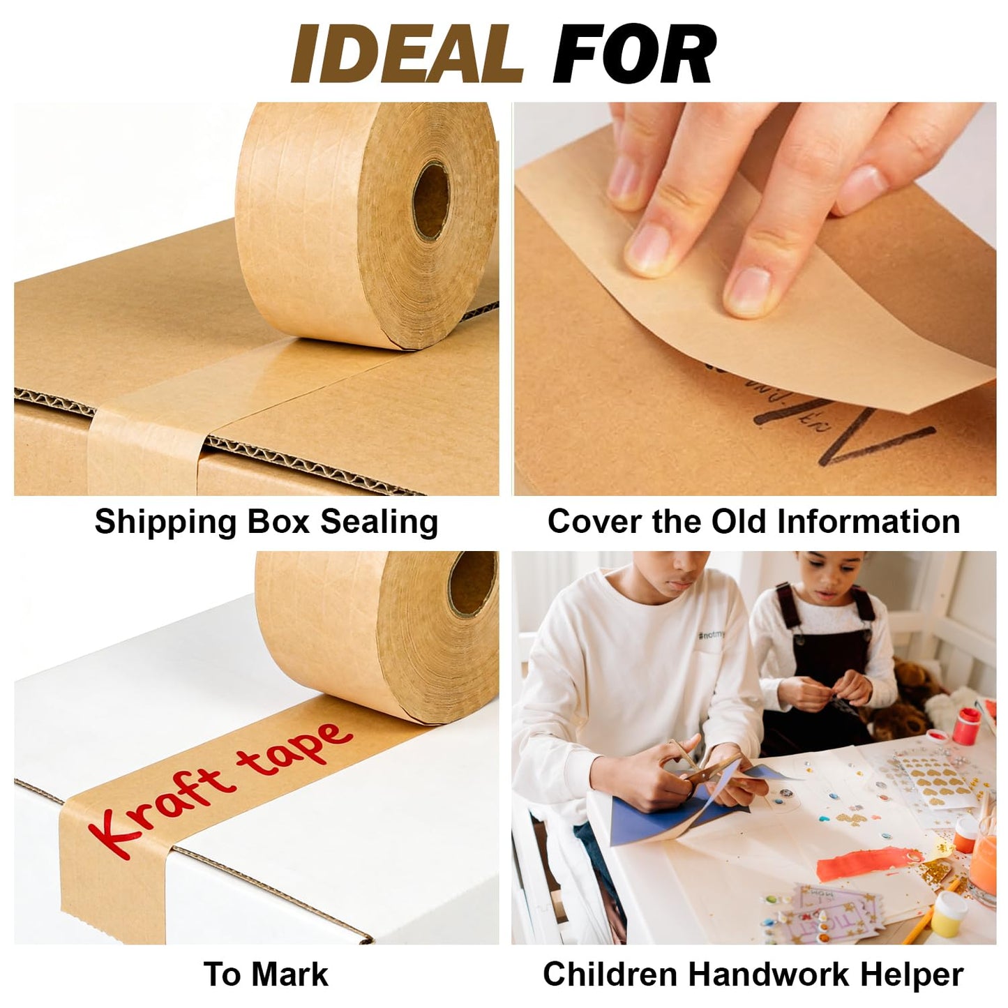 CHUANGWAY Water-Activated Kraft Paper Reinforced Tape, 1-Pack, 2.75 inches x 380 feet, for Heavy-Duty Secure Packaging and Shipping, Environmentally Friendly and Biodegradable