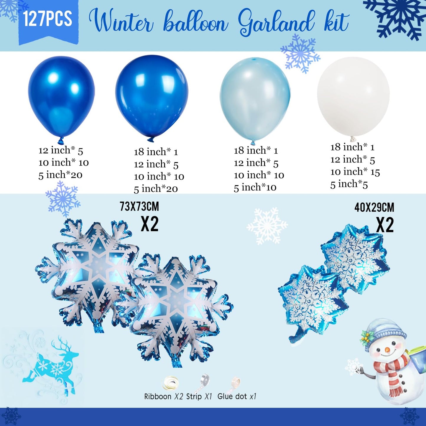 Winter Wonderland Balloon Garland arch kit 120Pcs large Snowflake Chrome Blue white Balloons For Snow Queen Princess Boy Birthday Party Baby its cold outside baby shower decorations