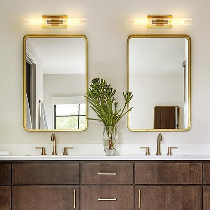Modern Brass and Glass Wall Sconces, 24" Vanity Lights for Bathroom 2 Lights, Horizontal or Vertical Linear Wall Sconce,Indoor Sconces Wall Lighting,Bathroom Wall Sconce Set of Two
