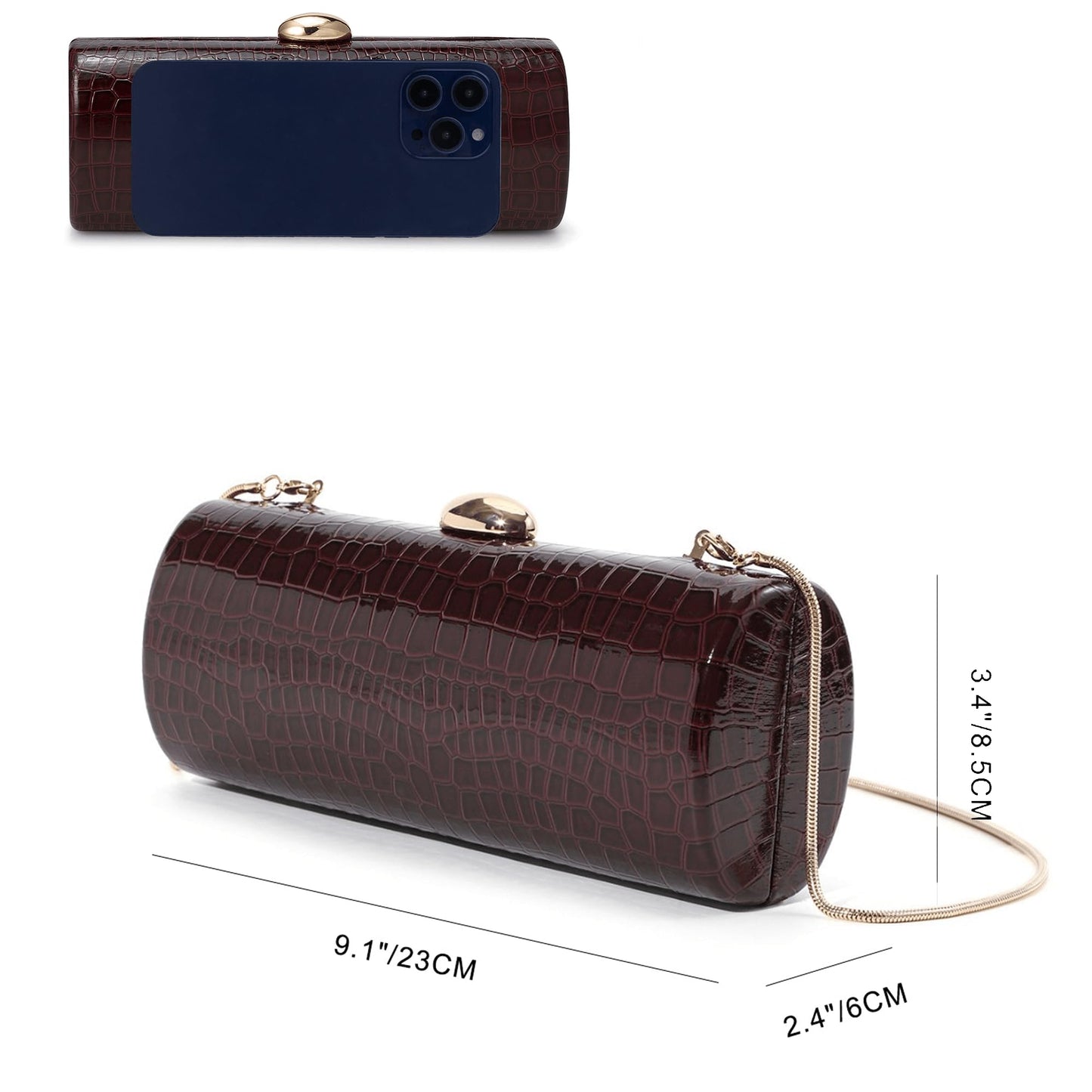 Buric Vegan PU Leather Evening Clutch Purses Crocodile Pattern Handbags Formal Envelope Shoulder Bags for Party Wedding Prom Brida Wine Red