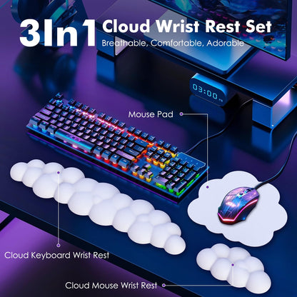 MoKo Cloud Wrist Rest, Ergonomic Cloud Keyboard Wrist Rest with Mouse Rest Wrist Pad, Upgraded PU Leather Cloud Arm Rest Wrist Pad for Keyboard and Mouse for Office, Gaming, Computer, Laptop, White