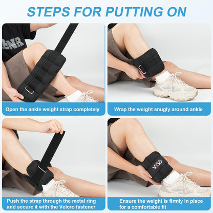 VBSD Adjustable Ankle Weights for Men Women, 10lb 1 Pair Leg Weight Straps, Weighted Ankle Weights Set for Gym, Yoga, Jogging, Walking, Aerobics, 1-5 lbs Each Ankle, 1 Pair 2-10 lbs