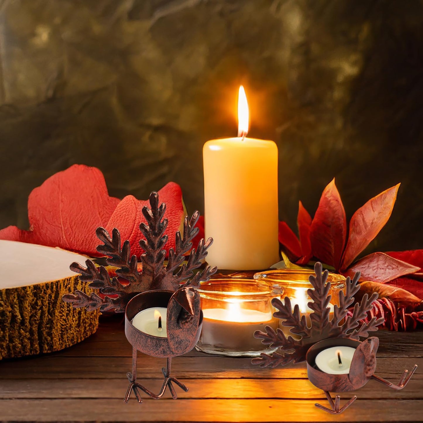 6 Set Thanksgiving Table DecorTurkey Tea Light Candle Holders Centerpiece, Fall Decorations,Christmas