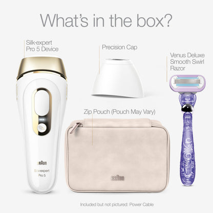 Braun Smart IPL, Silk·Expert Pro 5: at Home Laser Hair Removal for Women and Men, Permanent Visible Hair Reduction in Hair Regrowth for Body & Face, with Venus Swirl Razor, Corded, IPL5137