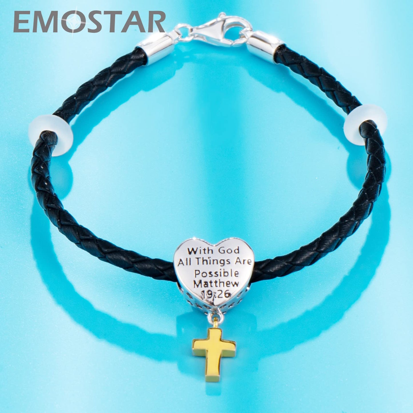 19cm Black Braided Leather Rope Bracelet with 925 Silver Lobster Claw Clasp, Handmade Woven Leather Bracelet fit Pandora Charms Beads, for Valentines Day Making Beads Bracelet Bangle