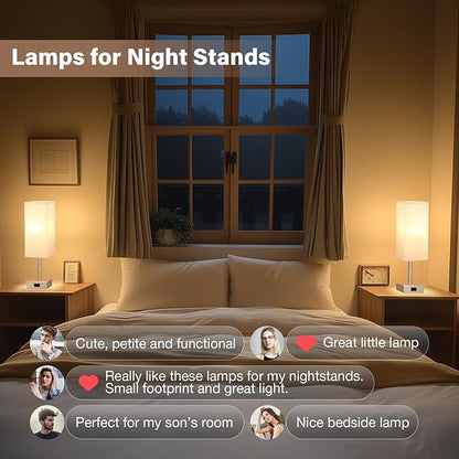 Gold Bedside Table Lamps for Bedroom Set of 2 - Small Rectangular Nightstand Lamp with AC Outlet Charging Port, 3 Color Temperatures Desk Light, Tabletop Reading Lamp for Living Room/Dorm/Office