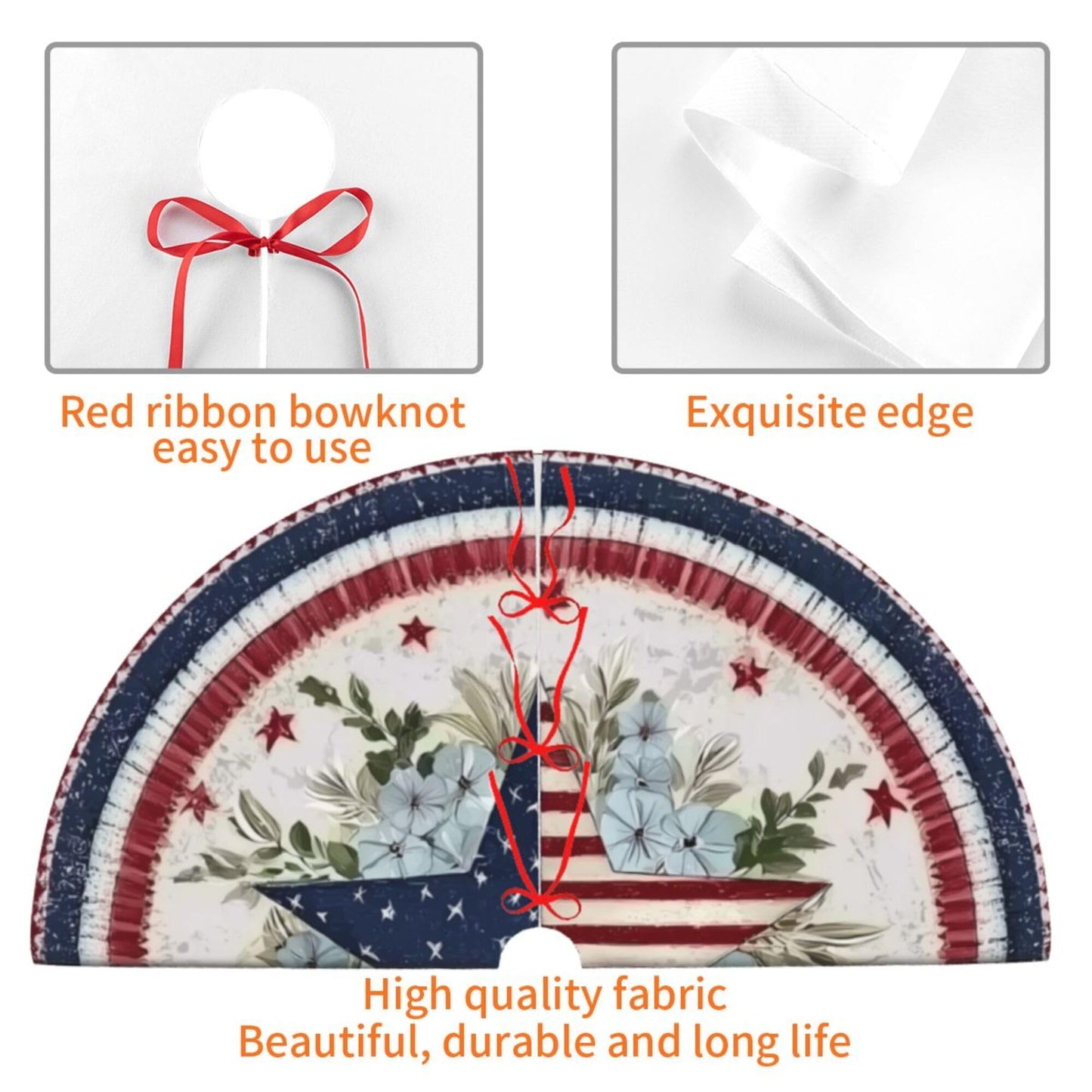 American Flag Stars Christmas Tree Skirt 36 Inch Xmas Tree Mat Party Decor Supplies for Holiday Home Decorations