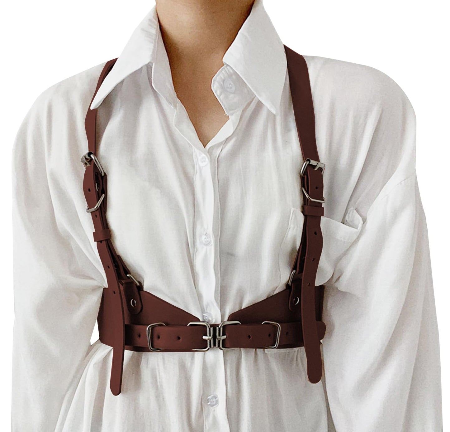 Happy Cherry Harness Belts for Woman Fashion Plus Size Brown Dress Leather Belts for Blouses Body Chain Halloween